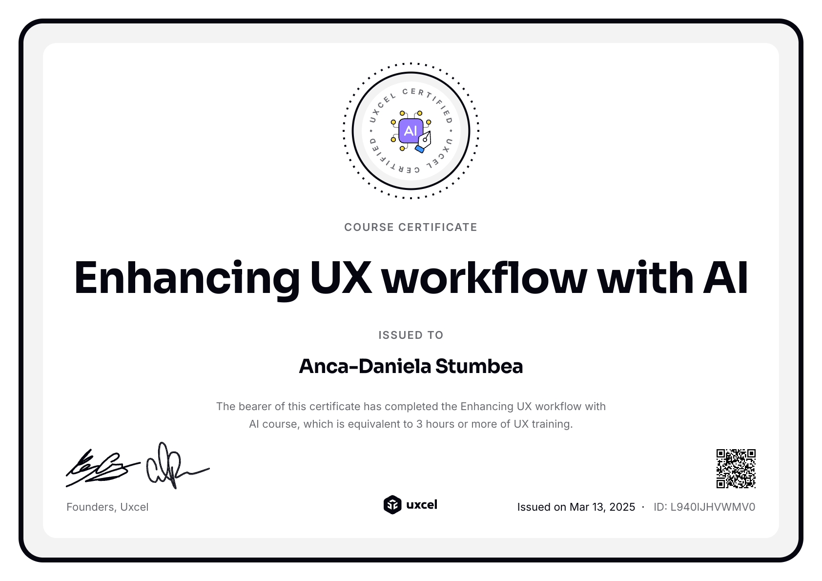 Anca-Daniela Stumbea's certificate